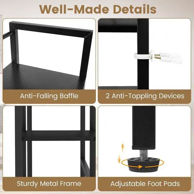 Alt view image 7 of 7 - 4-Tier Desktop Bookshelf, 38.5" Dorm Desk Hutch, Black | Tabletop Hutch for Computer Monitor, 4 Open Storage Shelves, Anti-tip Device, Desktop Display Shelves for Home Office