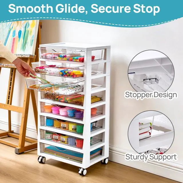 Alt view image 4 of 6 - 8 Tier Rolling Cart with Drawers, Clear Plastic | Removable Dividers, Visible Storage, Sturdy Design, For Building Blocks, Toys, Art, Office & Craft Supplies