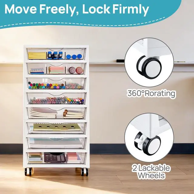 Alt view image 5 of 6 - 8 Tier Rolling Cart with Drawers, Clear Plastic | Removable Dividers, Visible Storage, Sturdy Design, For Building Blocks, Toys, Art, Office & Craft Supplies