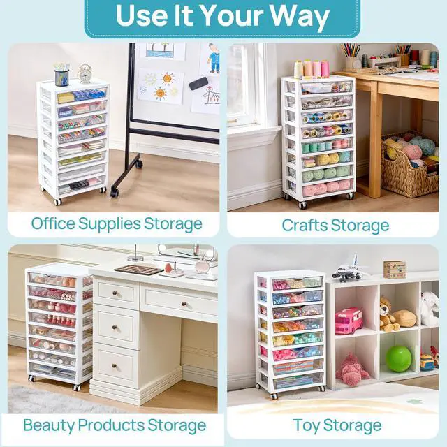 Alt view image 6 of 6 - 8 Tier Rolling Cart with Drawers, Clear Plastic | Removable Dividers, Visible Storage, Sturdy Design, For Building Blocks, Toys, Art, Office & Craft Supplies
