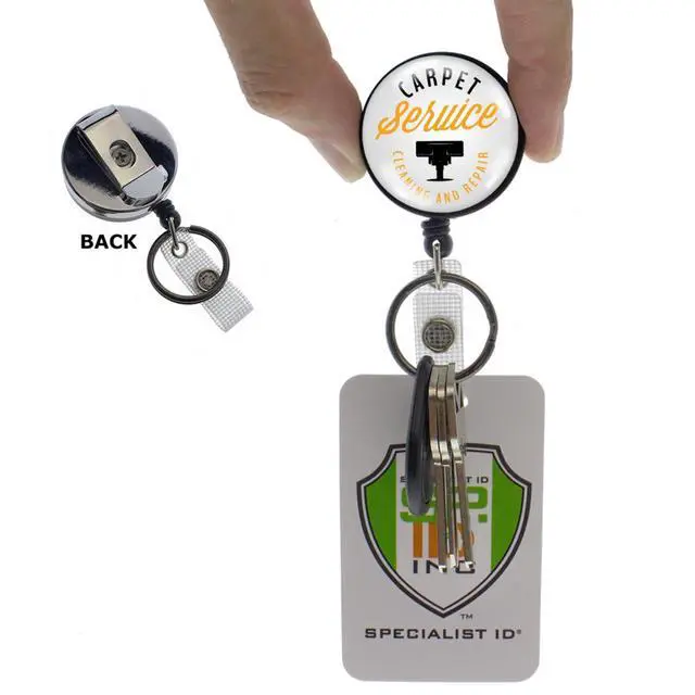Alt view image 6 of 7 - 10 Pack - Heavy Duty Custom Badge Reel Keychain Photo or Logo Personalized Retractable Key Chain - Customized Rugged Case Key Ring Reel Badge Holder with Steel Belt Clip by