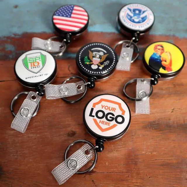 Alt view image 5 of 7 - 10 Pack - Heavy Duty Custom Badge Reel Keychain Photo or Logo Personalized Retractable Key Chain - Customized Rugged Case Key Ring Reel Badge Holder with Steel Belt Clip by