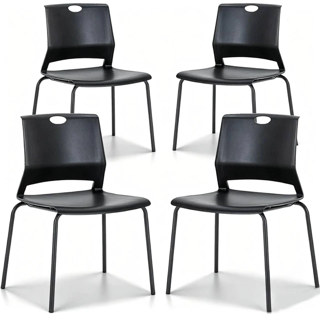 Main image of Black Stackable Chairs Set of 4, Plastic Reception & Guest Chair | Durable Plastic Seat & Back, Sturdy Metal Legs, Stackable for Space-Saving, Ideal for Office Waiting Room, Classroom & Lobby