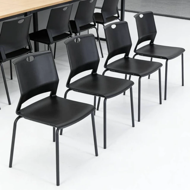 Alt view image 6 of 7 - Black Stackable Chairs Set of 4, Plastic Reception & Guest Chair | Durable Plastic Seat & Back, Sturdy Metal Legs, Stackable for Space-Saving, Ideal for Office Waiting Room, Classroom & Lobby