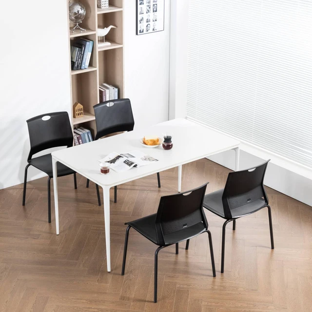 Alt view image 2 of 7 - Black Stackable Chairs Set of 4, Plastic Reception & Guest Chair | Durable Plastic Seat & Back, Sturdy Metal Legs, Stackable for Space-Saving, Ideal for Office Waiting Room, Classroom & Lobby