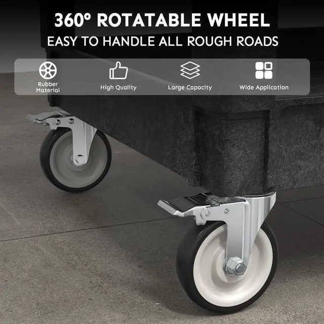 Alt view image 4 of 7 - Plastic Utility Cart on Wheels, Large Flat Top Rolling Service Cart-Black | 46 x 25 Inch 2 Shelf Work Carts, 500 lbs Capacity Heavy Duty Tool Cart W/Tub Storage, for Warehouse, Garage, Cleaning