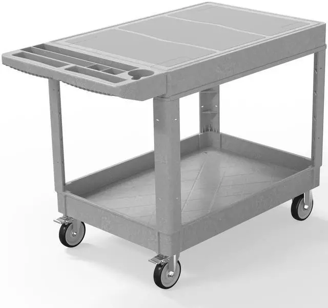 Main image of Plastic Utility Cart on Wheels, Large Flat Top Rolling Service Cart-Gray | 46 x 25 Inch 2 Shelf Work Carts, 500 lbs Capacity Heavy Duty Tool Cart W/Tub Storage, for Warehouse, Garage, Cleaning