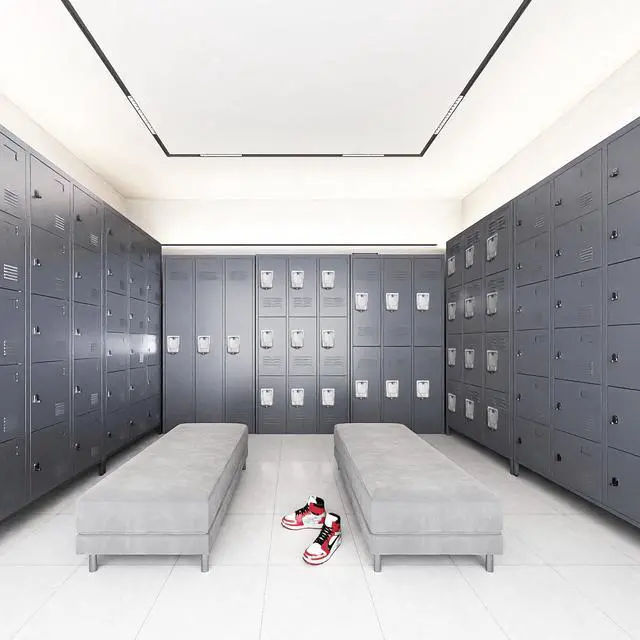 Alt view image 5 of 7 - 3-Door Lockers for Employees, Metal Storage Cabinet | Heavy-duty steel, lockable, shelves & hooks, ventilated, card slot included, fits home/office/school/gym, easy assembly