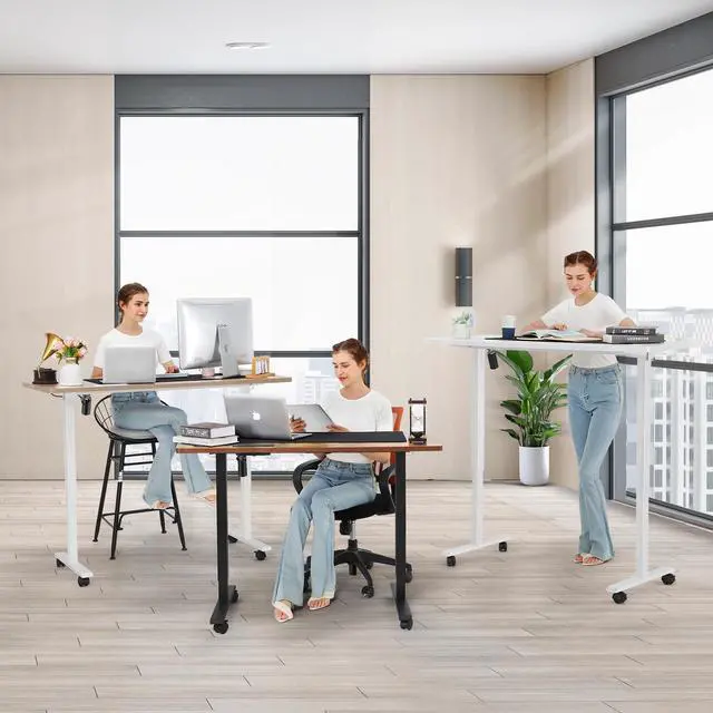 Alt view image 6 of 7 - Electric Standing Desk Adjustable Height, 71 x 28 Inch Sit Stand up Desk with Large Mouse Pad, Double Metal Hook,4 Wheels,4 Memory Preset Heights Home Office Computer Desk,Oak Grey