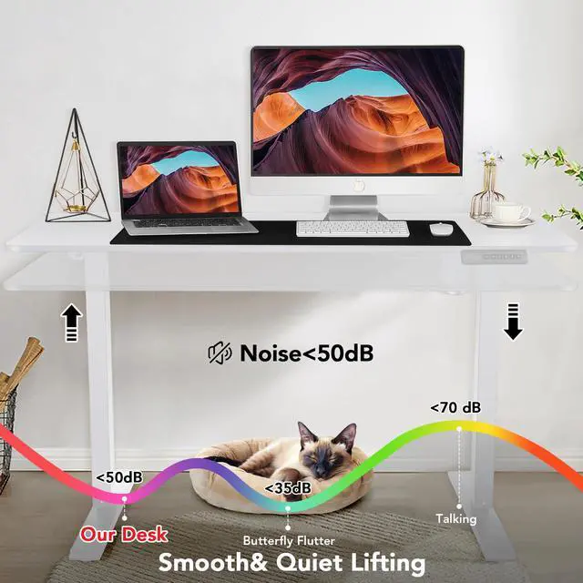 Alt view image 3 of 7 - Electric Standing Desk Adjustable Height, 63x24 Inches Stand up Desk with Rolling Wheels, Mouse Pad,Home Office Writing Gaming Computer Workstation Table(White)