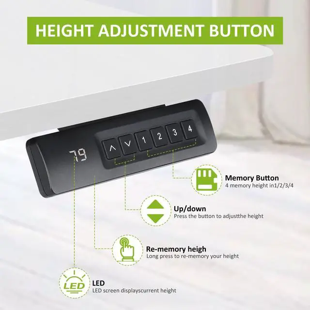 Alt view image 5 of 7 - Electric Standing Desk Adjustable Height, 55x24 Inches Computer Desk with 4 Preset Heights, Double Metal Hook, Rolling Wheels, Multifunctional Stand up Desk for Home/Office(White)