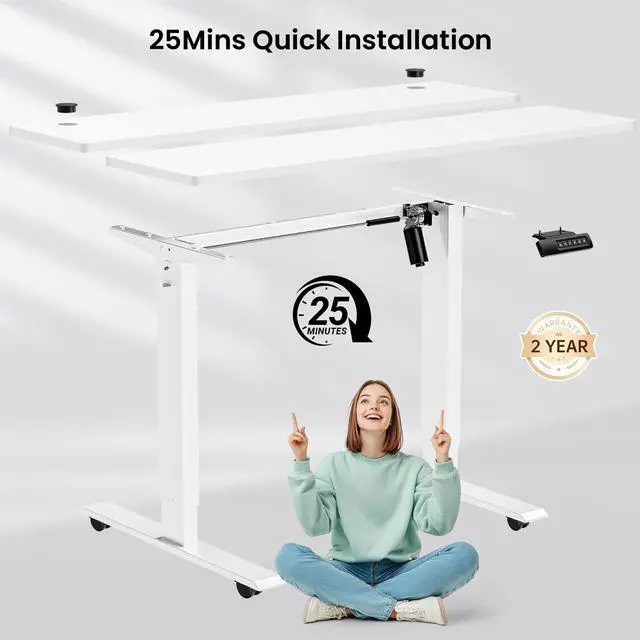 Alt view image 7 of 7 - Electric Standing Desk Adjustable Height, 63x24 Inches Stand up Desk with Rolling Wheels, Mouse Pad,Home Office Writing Gaming Computer Workstation Table(White)