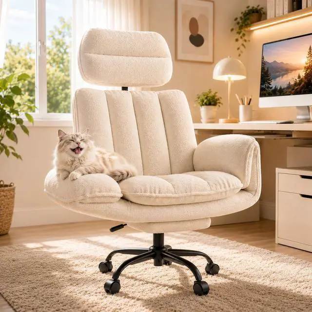 Main image of Criss Cross Office Chair with Armrests & Wheels, Comfy Velvet Vanity Chair, Ergonomic Executive Gaming Computer Chairs with Foot Rest, Wide Seat Reclining Desk Chair, White