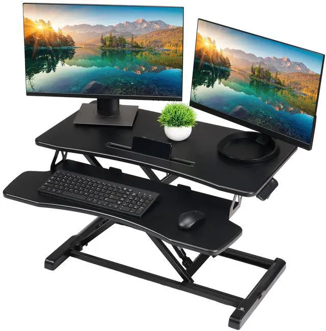 Main image of Standing Desk Converter-32-inch Height Adjustable, MDF Wood, Sit Riser-Black, 32"