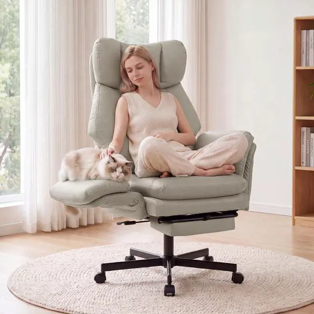 Main image of Criss Cross Chair with Footrest, Big and Tall Office Chair with Flip Arms | Reclining Computer Gaming Chair with Lumbar Pillow & Pocket Spring Seat, Executive Desk Chair, PU Leather, Grey