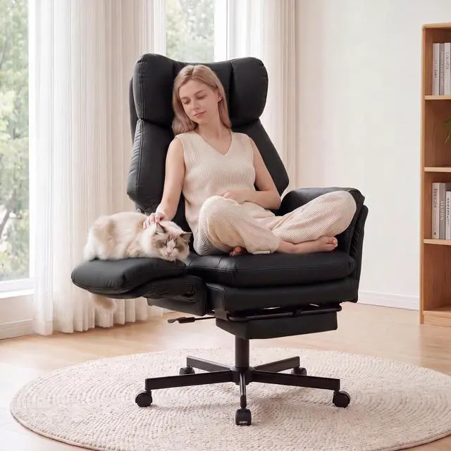 Main image of Criss Cross Chair with Footrest, Big and Tall Office Chair with Flip Arms | Reclining Computer Gaming Chair with Lumbar Pillow & Pocket Spring Seat, Executive Desk Chair, PU Leather, Balck