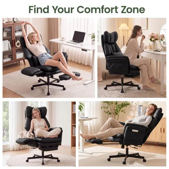 Alt view image 7 of 7 - Criss Cross Chair with Footrest, Big and Tall Office Chair with Flip Arms | Reclining Computer Gaming Chair with Lumbar Pillow & Pocket Spring Seat, Executive Desk Chair, PU Leather, Balck