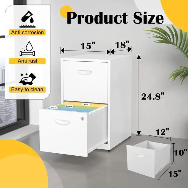 Alt view image 3 of 7 - 2 Drawer File Cabinets,Metal Office File Cabinet with Lock,White | Filing Cabinets for Home Office,Vertical Modern File Cabinet Office Two Drawers for Hanging Letter,Assembly Required