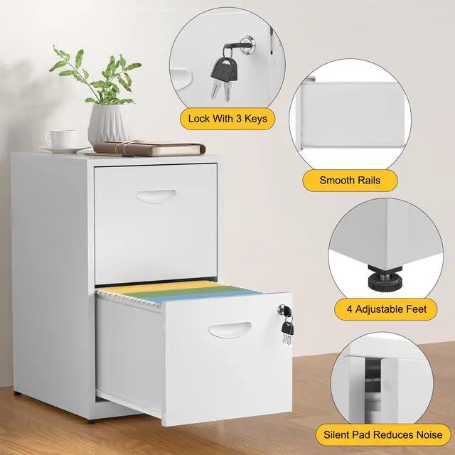 Alt view image 5 of 7 - 2 Drawer File Cabinets,Metal Office File Cabinet with Lock,White | Filing Cabinets for Home Office,Vertical Modern File Cabinet Office Two Drawers for Hanging Letter,Assembly Required
