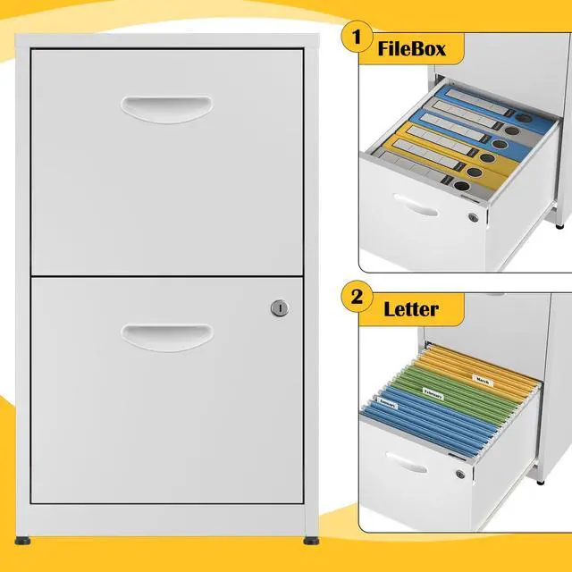 Alt view image 7 of 7 - 2 Drawer File Cabinets,Metal Office File Cabinet with Lock,White | Filing Cabinets for Home Office,Vertical Modern File Cabinet Office Two Drawers for Hanging Letter,Assembly Required