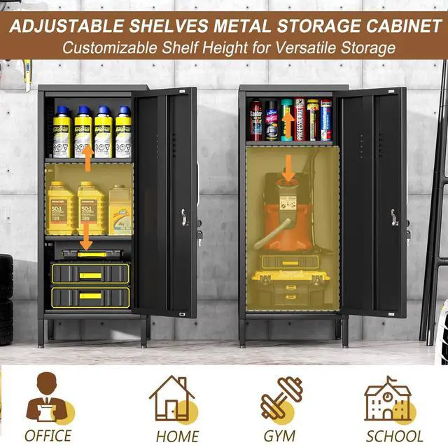 Alt view image 5 of 7 - 35.43" Black Lockable Small Metal Storage Locker | Employees Locker with 1 Door & 2 Adjustable Shelves, Steel Cabinet for Employees, Home, School, Office & Gym