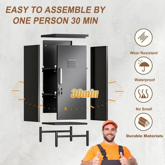 Alt view image 6 of 7 - 35.43" Black Lockable Small Metal Storage Locker | Employees Locker with 1 Door & 2 Adjustable Shelves, Steel Cabinet for Employees, Home, School, Office & Gym