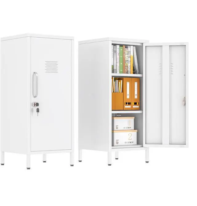 Main image of 35.43" White Lockable Small Metal Storage Locker | 1 Door & 2 Adjustable Shelves, Steel Cabinet for Employees, Home, School, Office & Gym