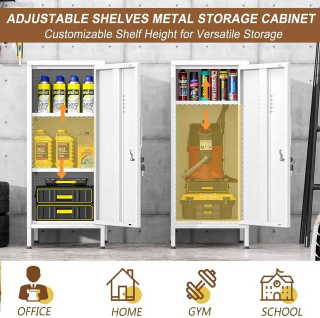 Alt view image 5 of 7 - 35.43" White Lockable Small Metal Storage Locker | Employees Locker with 1 Door & 2 Adjustable Shelves, Steel Cabinet for Employees, Home, School, Office & Gym