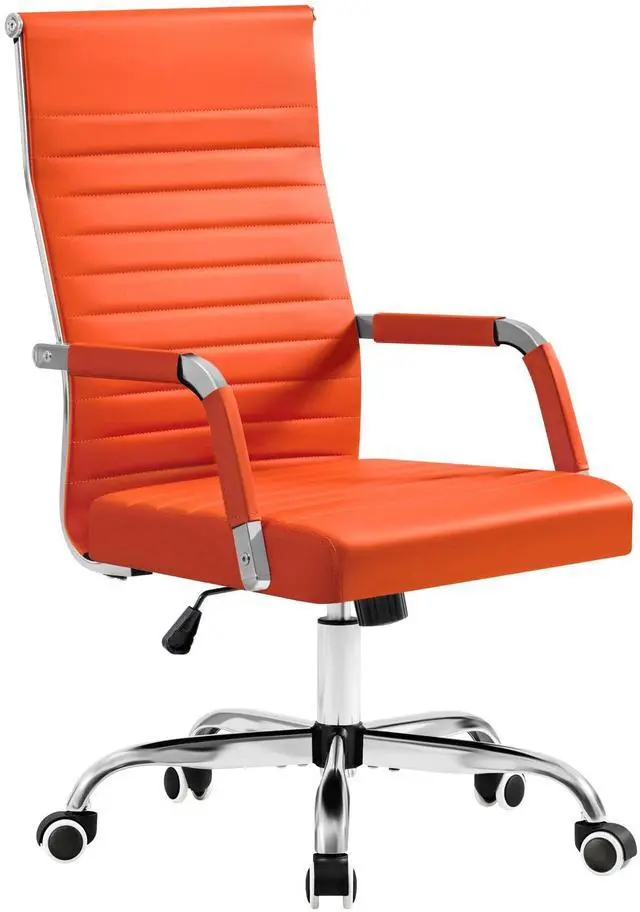 Main image of Ergonomic Office Desk Chair, Executive Ribbed Mid-Back PU Leather Conference Room Chair Adjustable Swivel Chair with Arms (1, Orange)