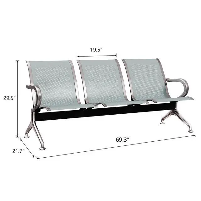 Alt view image 3 of 7 - 2Pcs Waiting Room Chairs - 3-Seat Airport Reception Chairs Reception Bench Office Guest Chairs & Reception Chairs for Office Business Bank Hospital, Silver