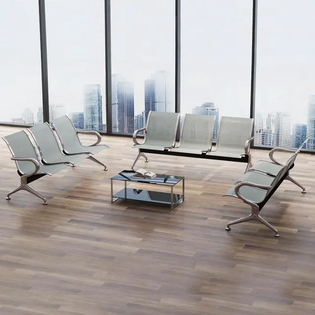 Alt view image 2 of 7 - 2Pcs Waiting Room Chairs - 3-Seat Airport Reception Chairs Reception Bench Office Guest Chairs & Reception Chairs for Office Business Bank Hospital, Silver