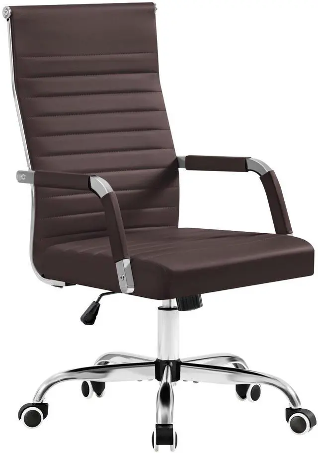 Main image of Ergonomic Office Desk Chair, Executive Ribbed Mid-Back PU Leather Conference Room Chair Adjustable Swivel Chair with Arms (1, Brown)