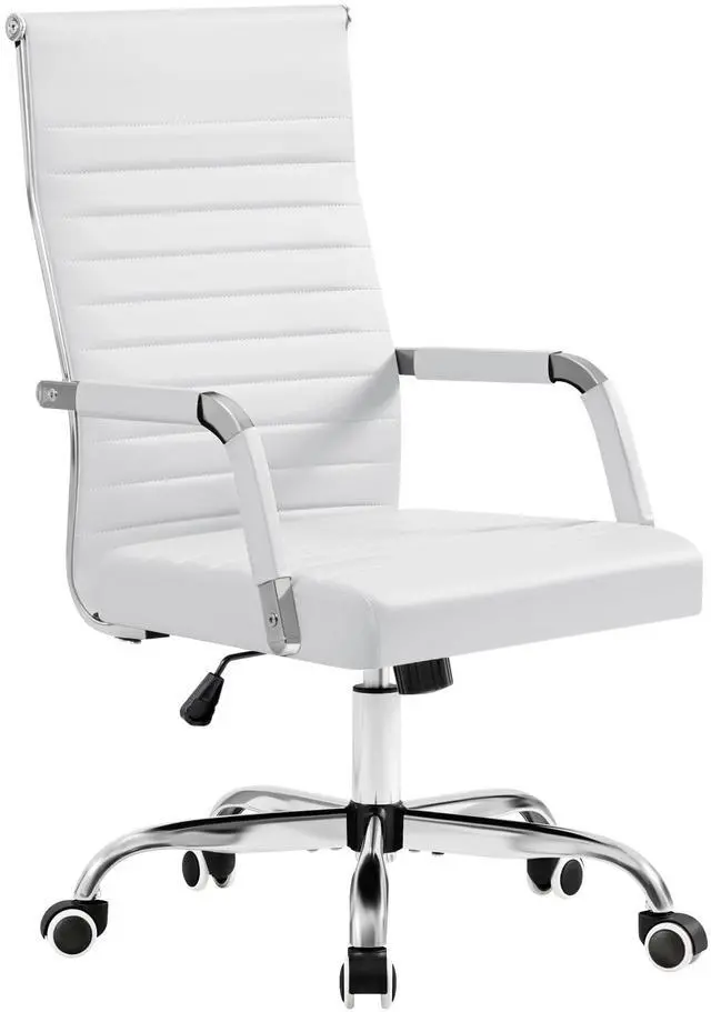 Main image of Ergonomic Office Desk Chair, Executive Ribbed Mid-Back PU Leather Conference Room Chair Adjustable Swivel Chair with Arms (1, White)