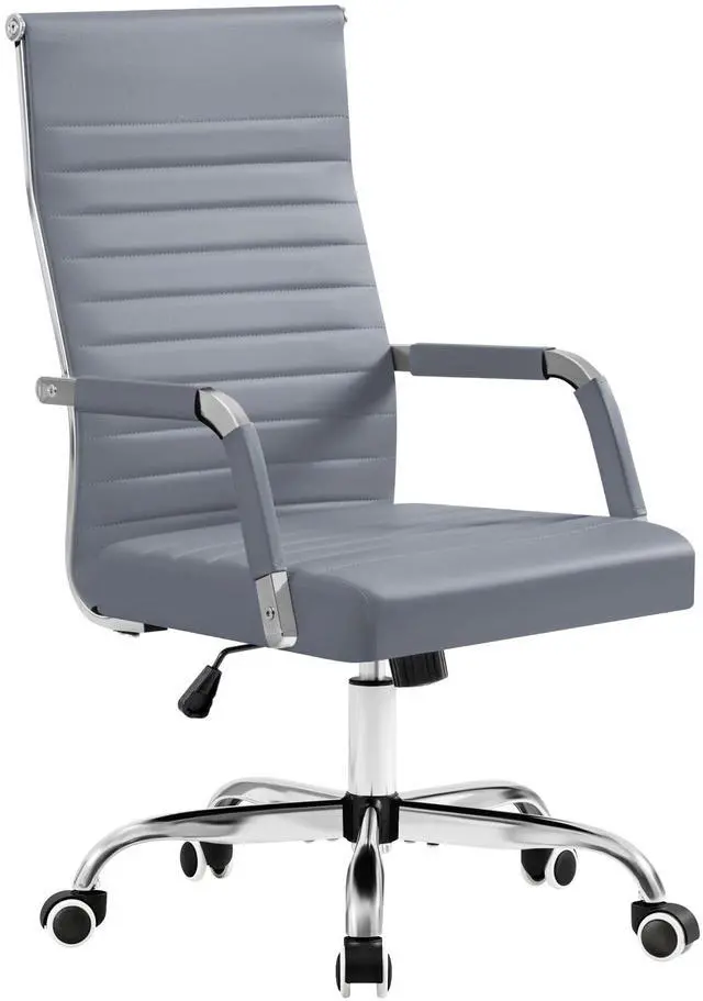 Main image of Ergonomic Office Desk Chair, Executive Ribbed Mid-Back PU Leather Conference Room Chair Adjustable Swivel Chair with Arms (1, Grey)