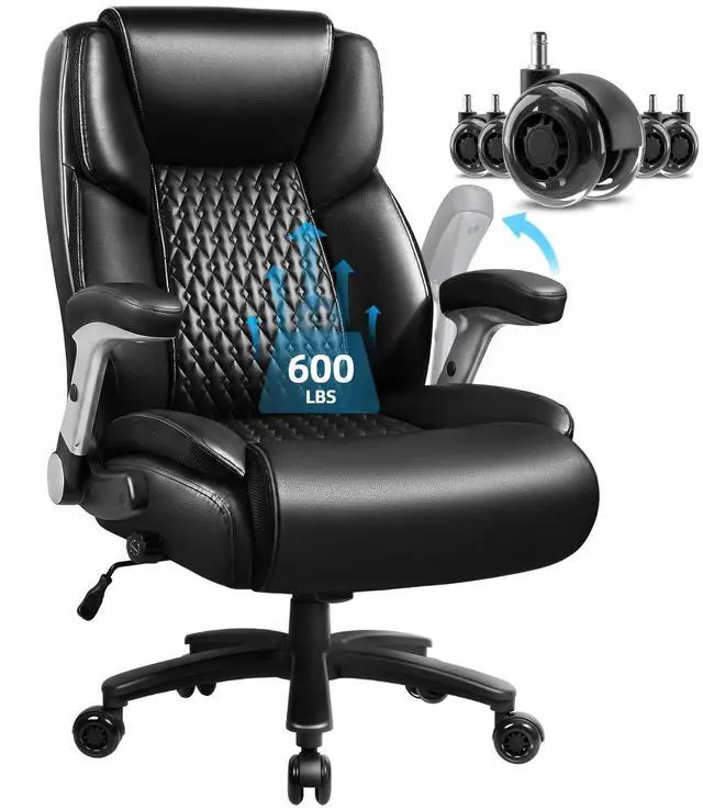 Main image of 600lbs Flip up Armrest Big and Tall Office Chair | High Back Ergonomic Lumbar Support Executive Chair with Quiet Rubber Wheel