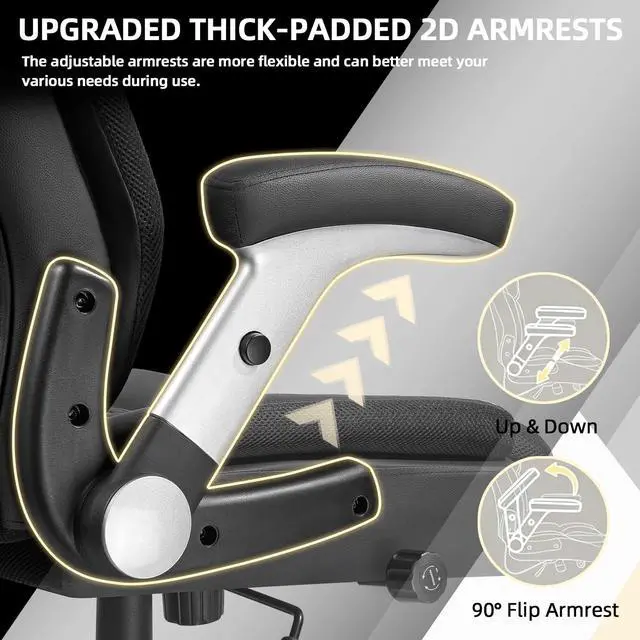 Alt view image 6 of 7 - 600lbs Flip up Armrest Big and Tall Office Chair | High Back Ergonomic Lumbar Support Executive Chair with Quiet Rubber Wheel