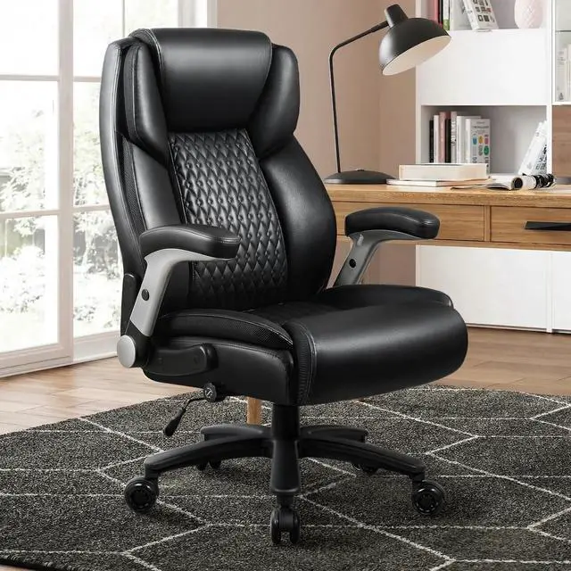 Alt view image 2 of 7 - 600lbs Flip up Armrest Big and Tall Office Chair | High Back Ergonomic Lumbar Support Executive Chair with Quiet Rubber Wheel