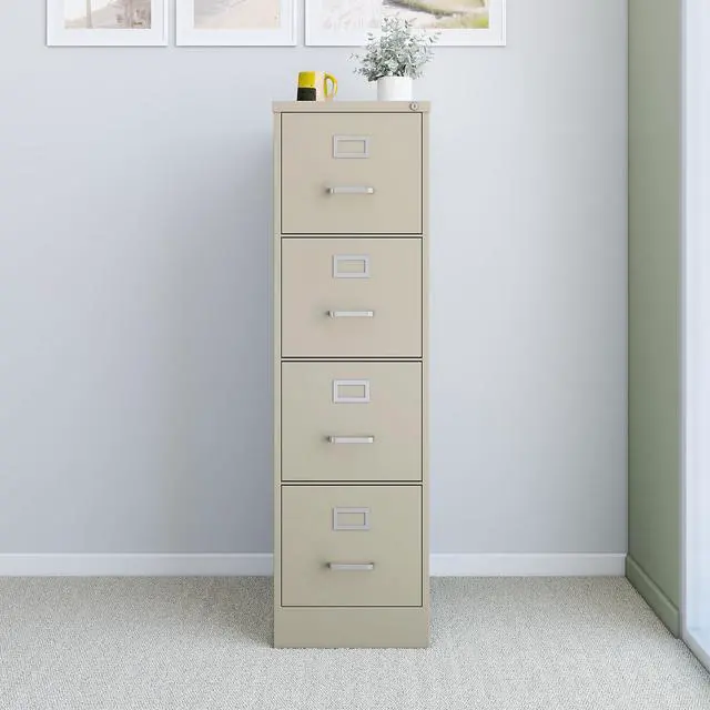 Alt view image 2 of 7 - Commercial 4-Drawer Vertical File Cabinet, Letter Size, Lockable, Putty, Steel, 51.97H x 15W x 22D