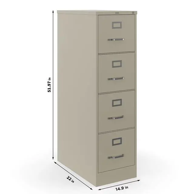 Alt view image 3 of 7 - Commercial 4-Drawer Vertical File Cabinet, Letter Size, Lockable, Putty, Steel, 51.97H x 15W x 22D