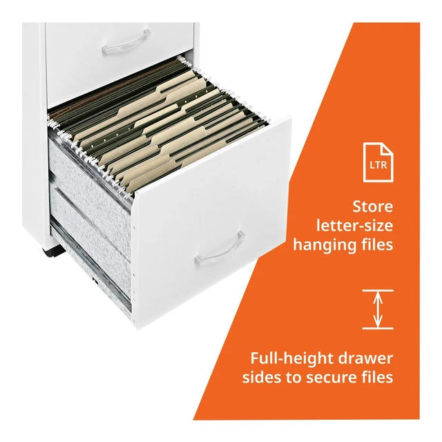 Alt view image 5 of 7 - Mobile 3 Drawer Locking Filing Cabinet | Pre-Assembled Steel Construction | Space-Saving Design is Perfect for Home and Small Office | Letter-Size | Assembled in North America