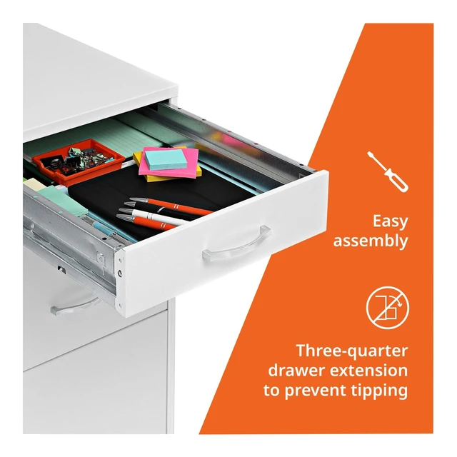 Alt view image 6 of 7 - Mobile 3 Drawer Locking Filing Cabinet | Pre-Assembled Steel Construction | Space-Saving Design is Perfect for Home and Small Office | Letter-Size | Assembled in North America