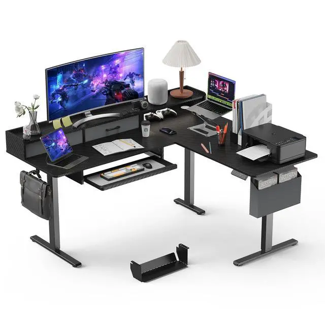 Main image of 63 Inches L Shaped Standing Desk with Keyboard Tray and 2 Drawers, L Shaped Electric Standing Desk, Adjustable L Shaped Office Desk,Corner Standing Desk for Home Office, Black