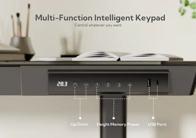 Alt view image 4 of 7 - Glass Standing Desk with Drawers & USB Ports 40x24 Inch, Black | 3 Steps Quick Install, 2 Zones Drawer, USB Ports, Ultra White One-Piece Glass Top, Writable Top