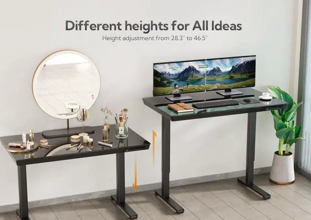 Alt view image 7 of 7 - Glass Standing Desk with Drawers & USB Ports 40x24 Inch, Black | 3 Steps Quick Install, 2 Zones Drawer, USB Ports, Ultra White One-Piece Glass Top, Writable Top