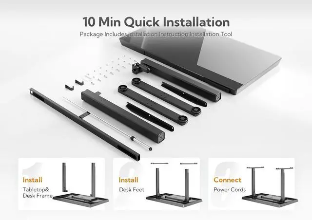 Alt view image 6 of 7 - Glass Standing Desk with Drawers & USB Ports 40x24 Inch, Black | 3 Steps Quick Install, 2 Zones Drawer, USB Ports, Ultra White One-Piece Glass Top, Writable Top