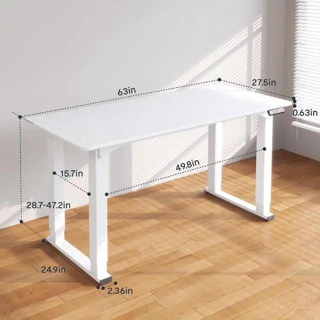 Alt view image 3 of 6 - 4-Leg 63''x28'' Large Electric Height Adjustable Standing Desk | Computer Stand Up Desk with Memory Presets for Home Office, Computer Workstation, White