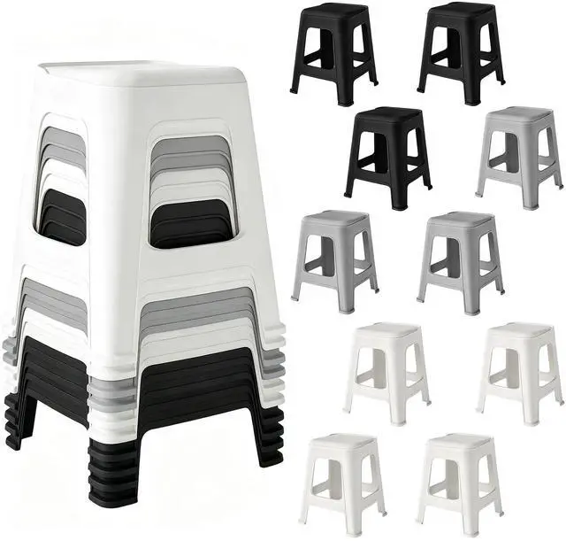 Main image of Stackable Classroom Stools, 10 Pack, 18.8" Height, Mixed Color | Nesting Plastic Stacking Stool, Portable Backless Chairs, Flexible Seating, For Classroom, School, Office, Home