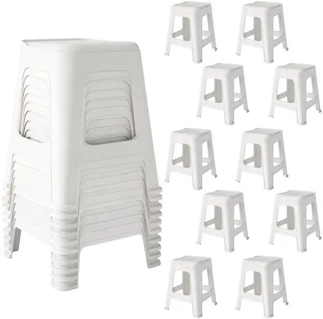 Main image of Stackable Classroom Stools, 10 Pack, 18.8" Height, White | Nesting Plastic Stacking Stool, Portable Backless Chairs, Flexible Seating, For Classroom, School, Office, Home