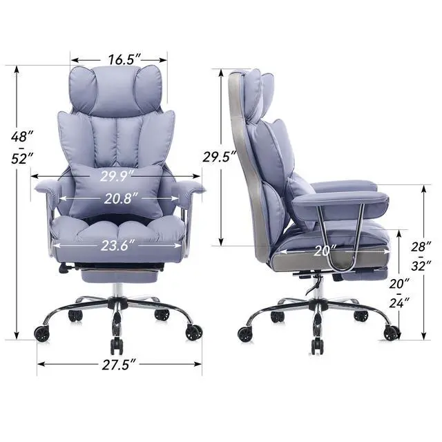 Alt view image 2 of 7 - Big and Tall Office Chair 400lbs - Heavy Duty Executive Desk Chair with Footrest, High Back PU Leather Ergonomic Computer Chair with Extra Wide Seat & Thick Cushion for Home Office (Purple)
