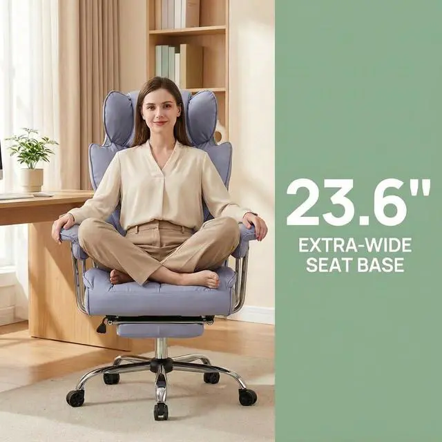Alt view image 4 of 7 - Big and Tall Office Chair 400lbs - Heavy Duty Executive Desk Chair with Footrest, High Back PU Leather Ergonomic Computer Chair with Extra Wide Seat & Thick Cushion for Home Office (Purple)